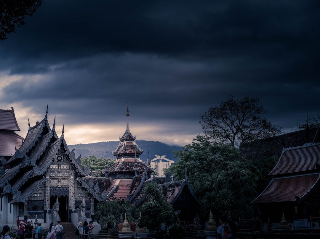 Morning street scene in Chiang Mai Thailand with market stalls