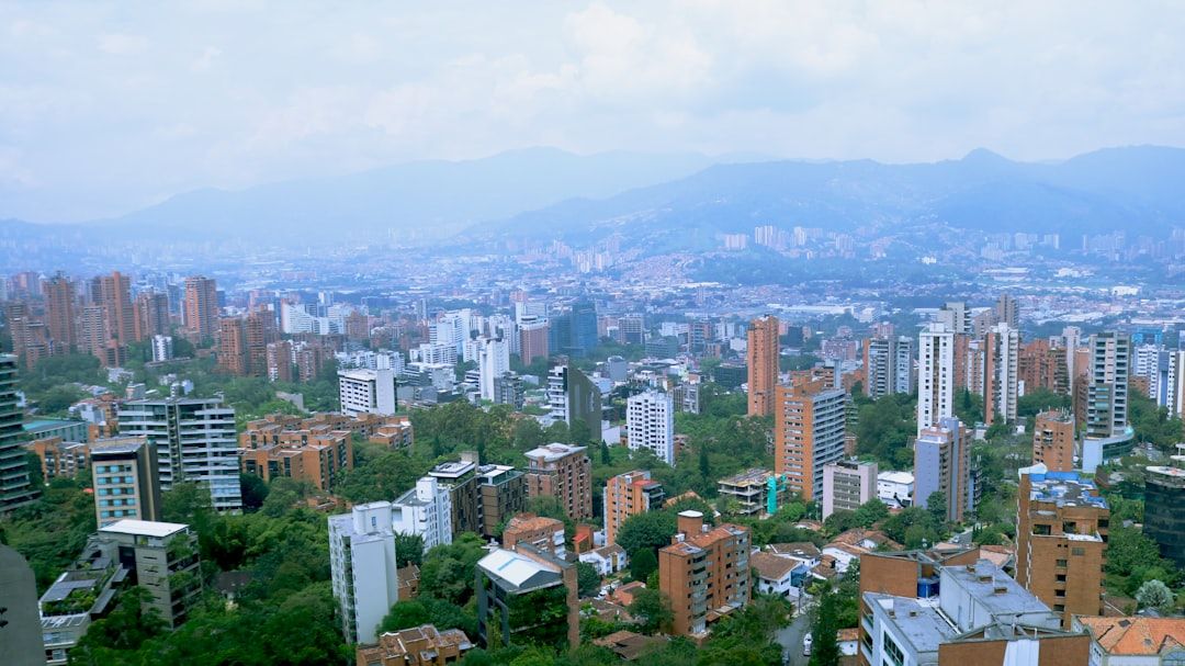 Medellin Colombia city skyline in the Aburra valley at dusk
